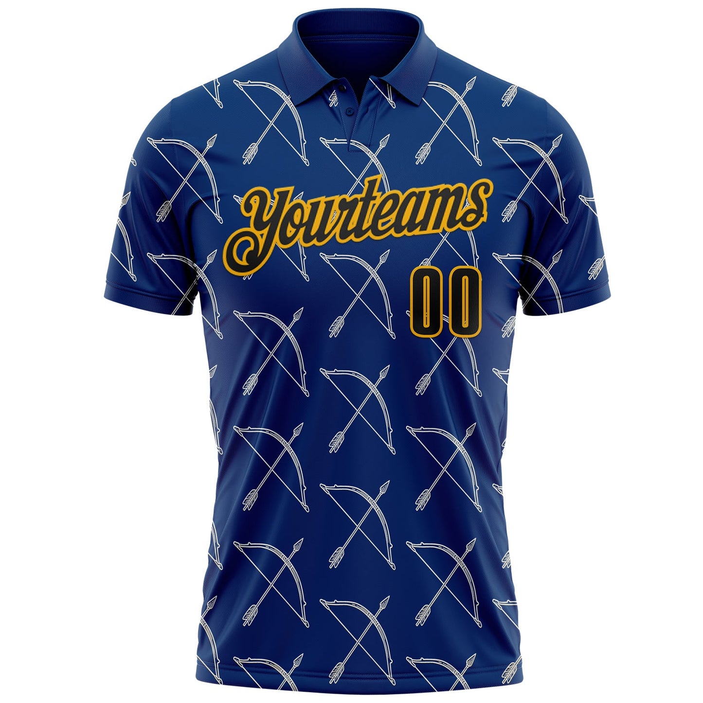 Custom US Navy Blue Black-Gold Bow And Arrow Archery Performance Polo Shirt