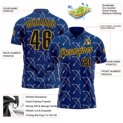 Custom US Navy Blue Black-Gold Bow And Arrow Archery Performance Polo Shirt