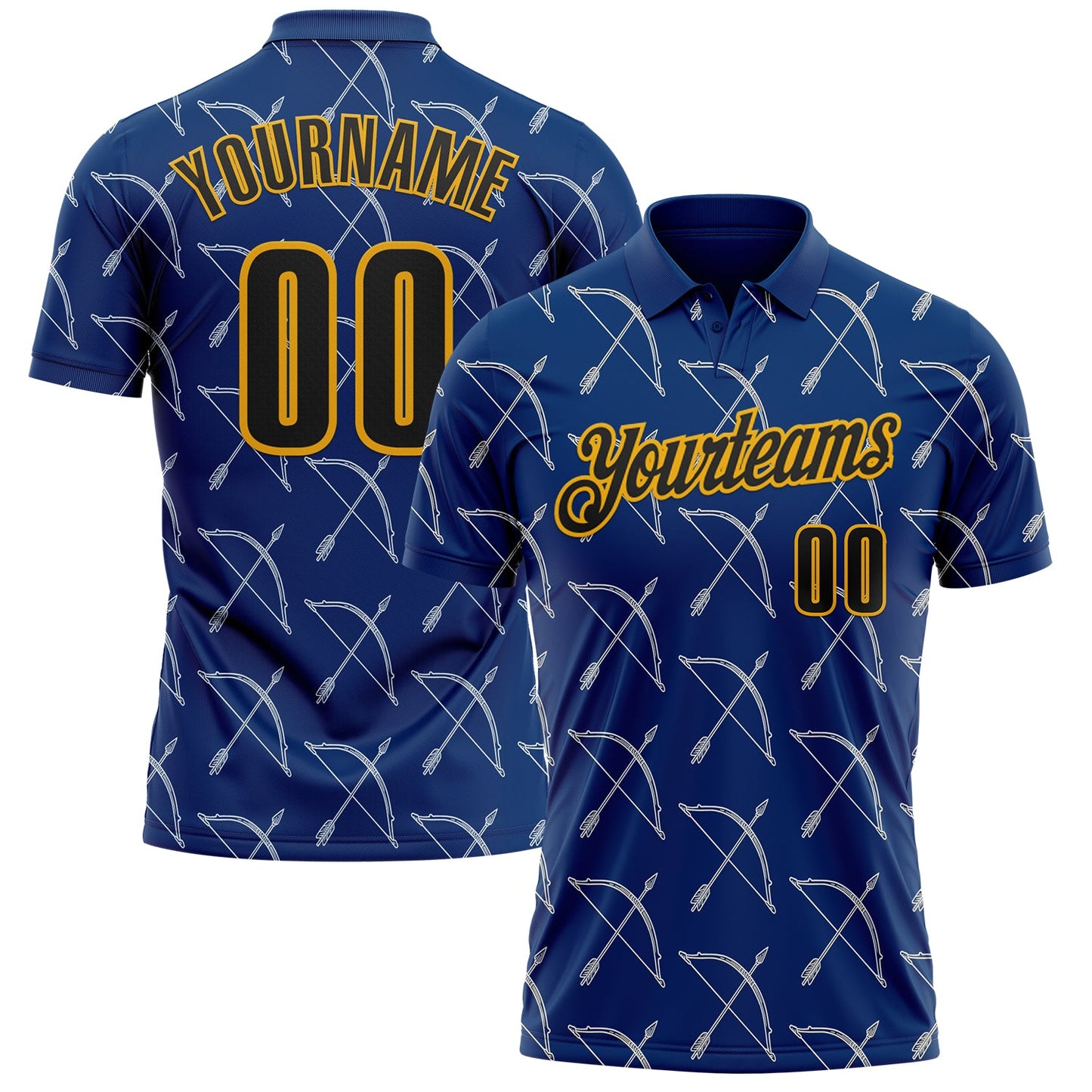 Custom US Navy Blue Black-Gold Bow And Arrow Archery Performance Polo Shirt