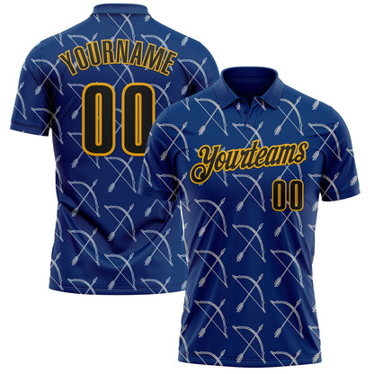 Custom US Navy Blue Black-Gold Bow And Arrow Archery Performance Polo Shirt