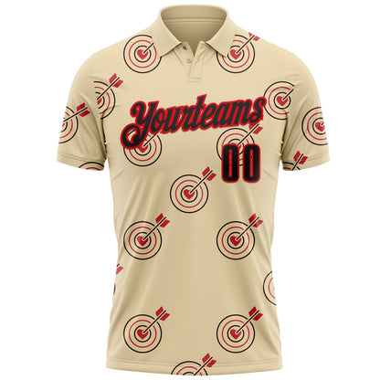 Custom Cream Black-Fire Red Archery Target Bullseye Performance Polo Shirt