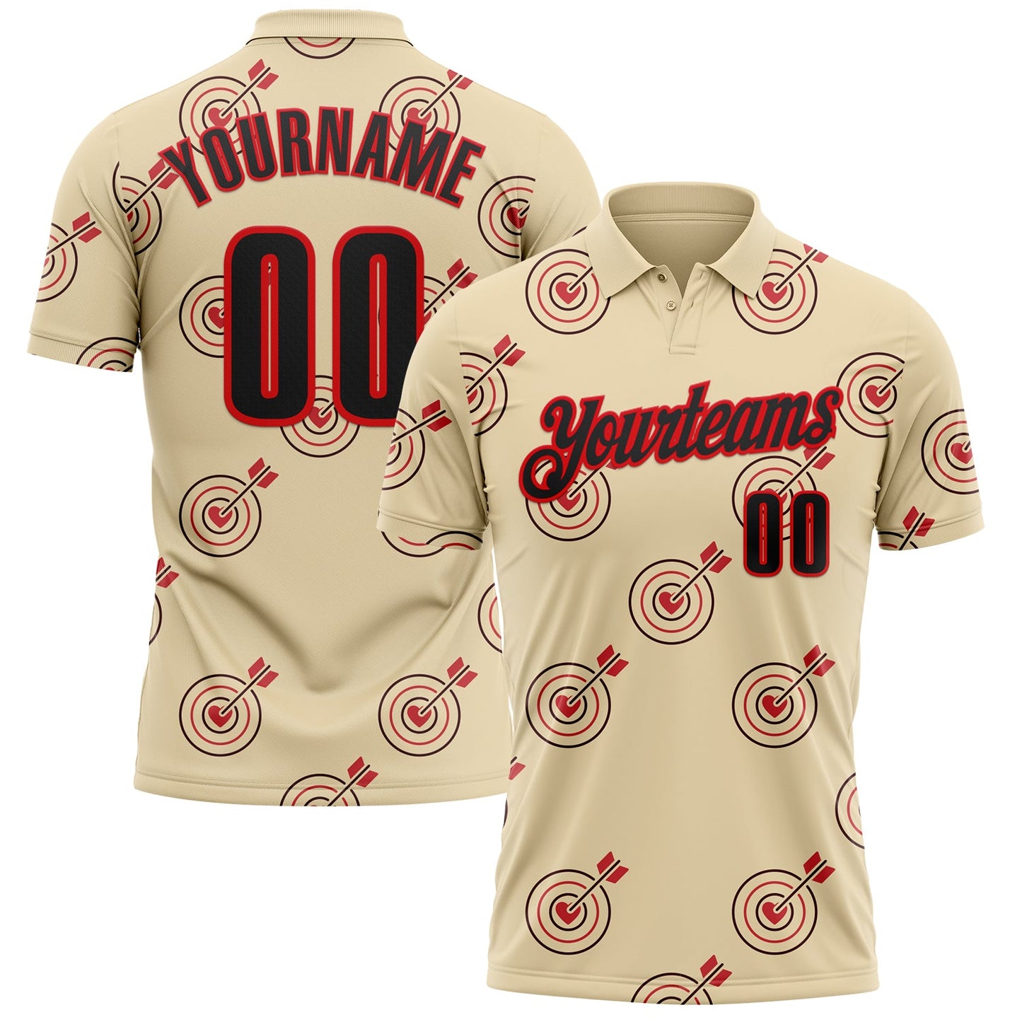 Custom Cream Black-Fire Red Archery Target Bullseye Performance Polo Shirt