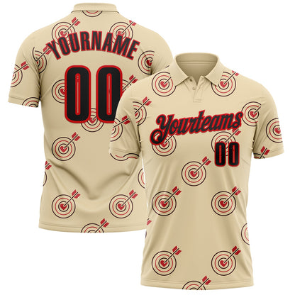 Custom Cream Black-Fire Red Archery Target Bullseye Performance Polo Shirt