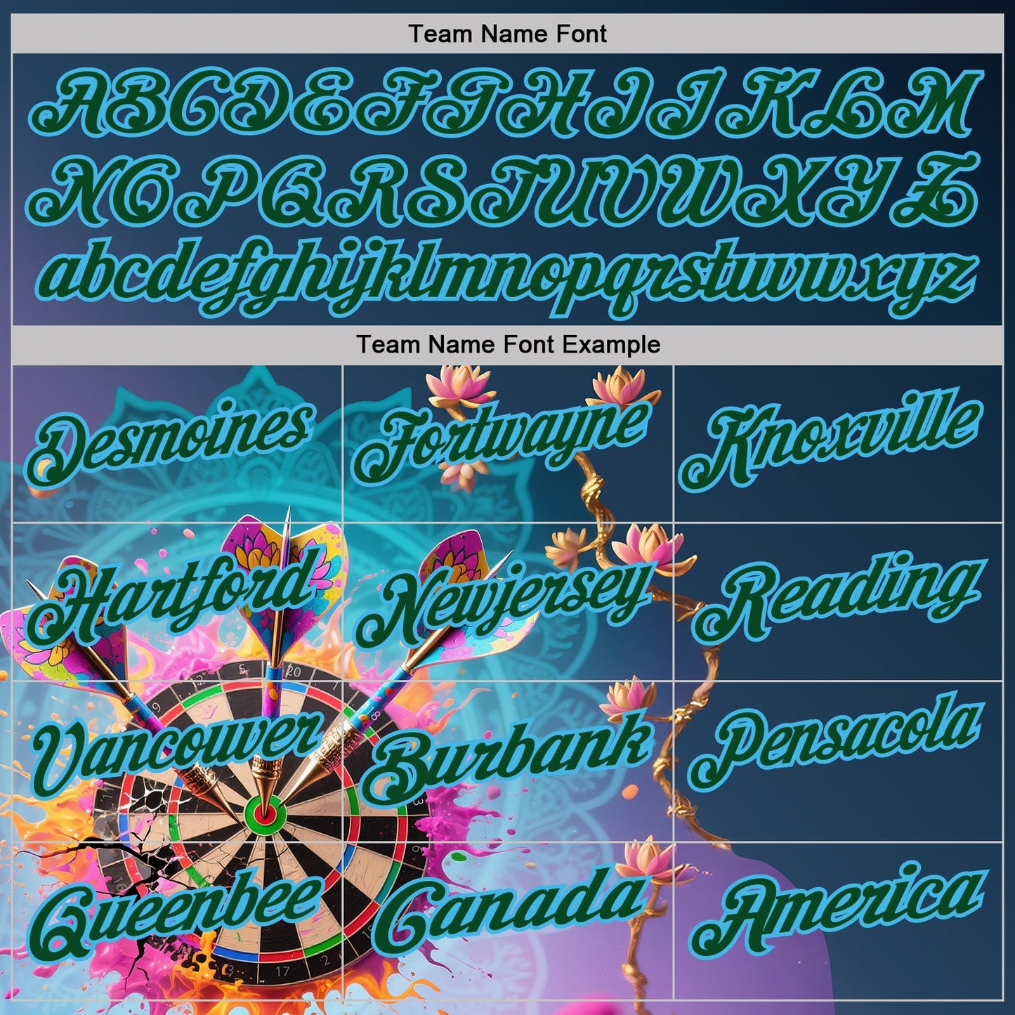 Custom Blue Green-Sky Blue Darts Flora Lotus Dartboard Splash Performance Polo Shirt