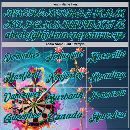 Custom Blue Green-Sky Blue Darts Flora Lotus Dartboard Splash Performance Polo Shirt