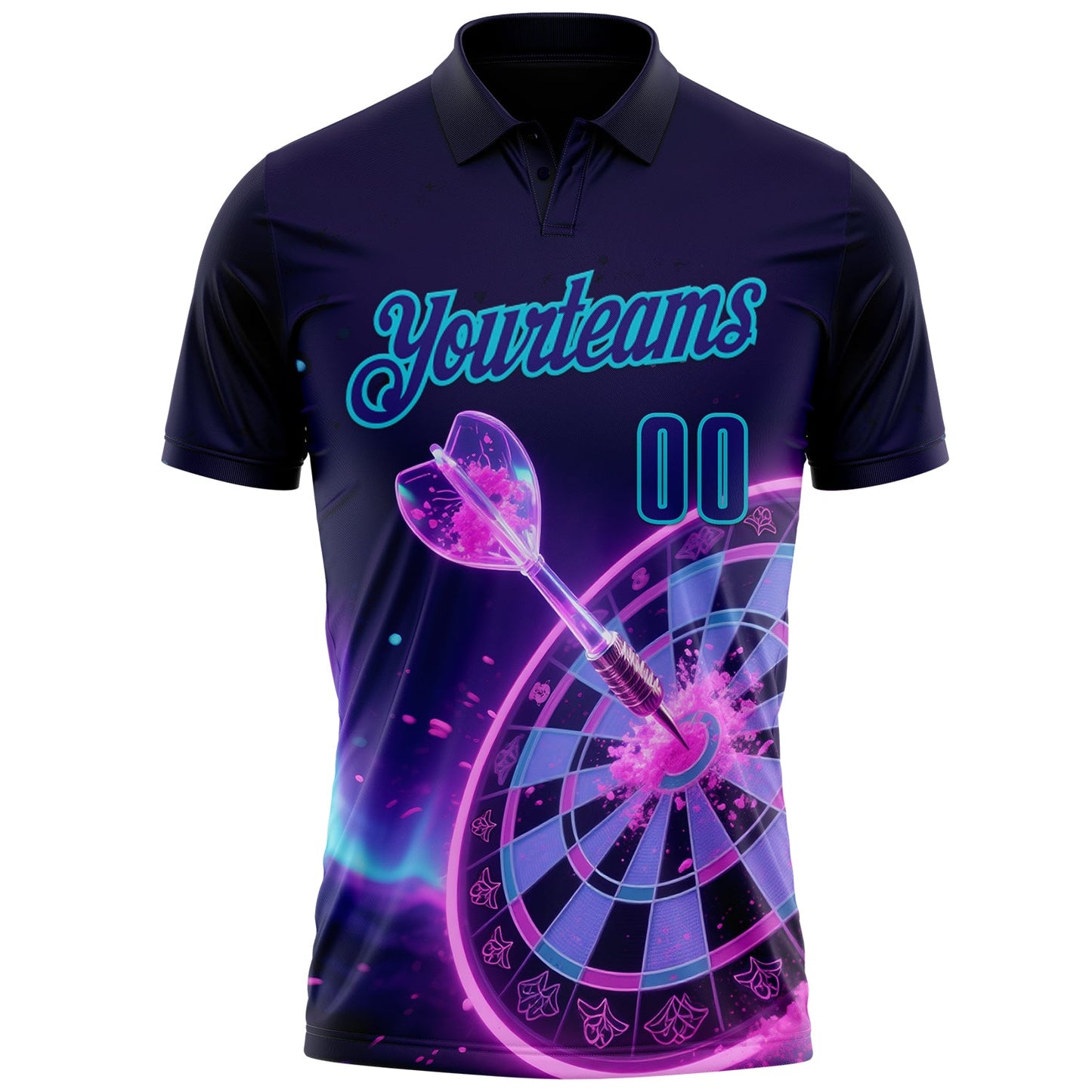 Custom Blue Dark Purple-Lakes Blue Darts Cyberpunk Dartboard Performance Polo Shirt