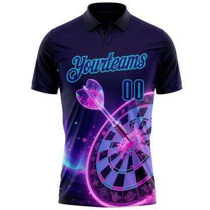 Custom Blue Dark Purple-Lakes Blue Darts Cyberpunk Dartboard Performance Polo Shirt