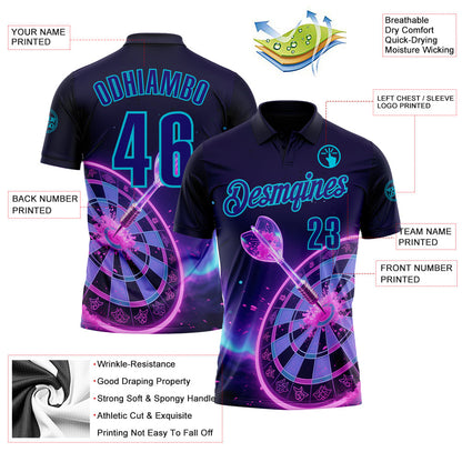 Custom Blue Dark Purple-Lakes Blue Darts Cyberpunk Dartboard Performance Polo Shirt