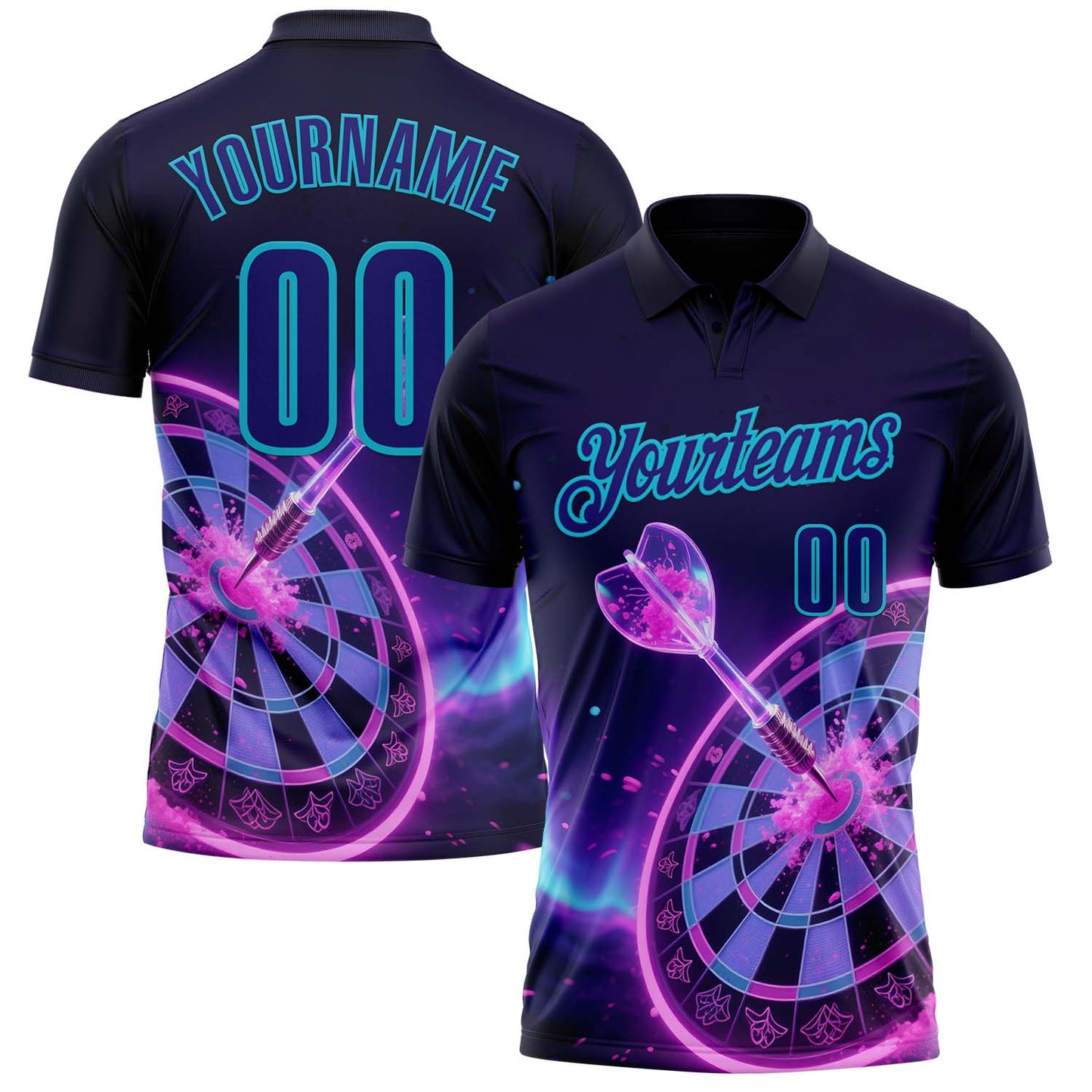 Custom Blue Dark Purple-Lakes Blue Darts Cyberpunk Dartboard Performance Polo Shirt