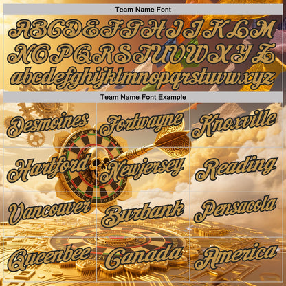 Custom Yellow Old Gold-Black Darts Lotus Skull Dartboard Performance Polo Shirt