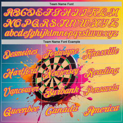 Custom Deep Pink-Yellow Darts Chromatic Splash Gradient Dartboard Performance Polo Shirt