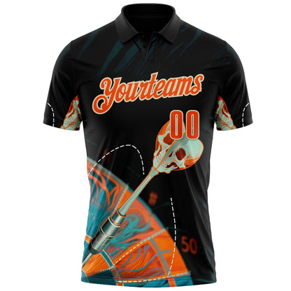 Custom Black Orange-Cream Darts Skull Dartboard Performance Polo Shirt