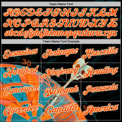 Custom Black Orange-Cream Darts Skull Dartboard Performance Polo Shirt