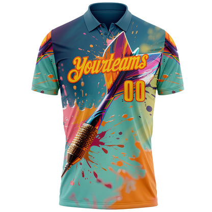 Custom Green Yellow-Orange Darts Splash Performance Polo Shirt