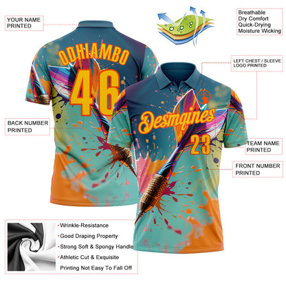 Custom Green Yellow-Orange Darts Splash Performance Polo Shirt