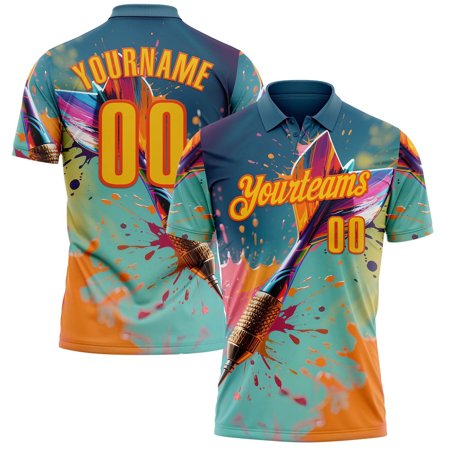 Custom Green Yellow-Orange Darts Splash Performance Polo Shirt