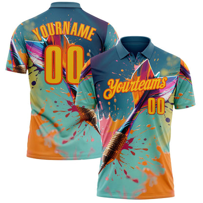 Custom Green Yellow-Orange Darts Splash Performance Polo Shirt