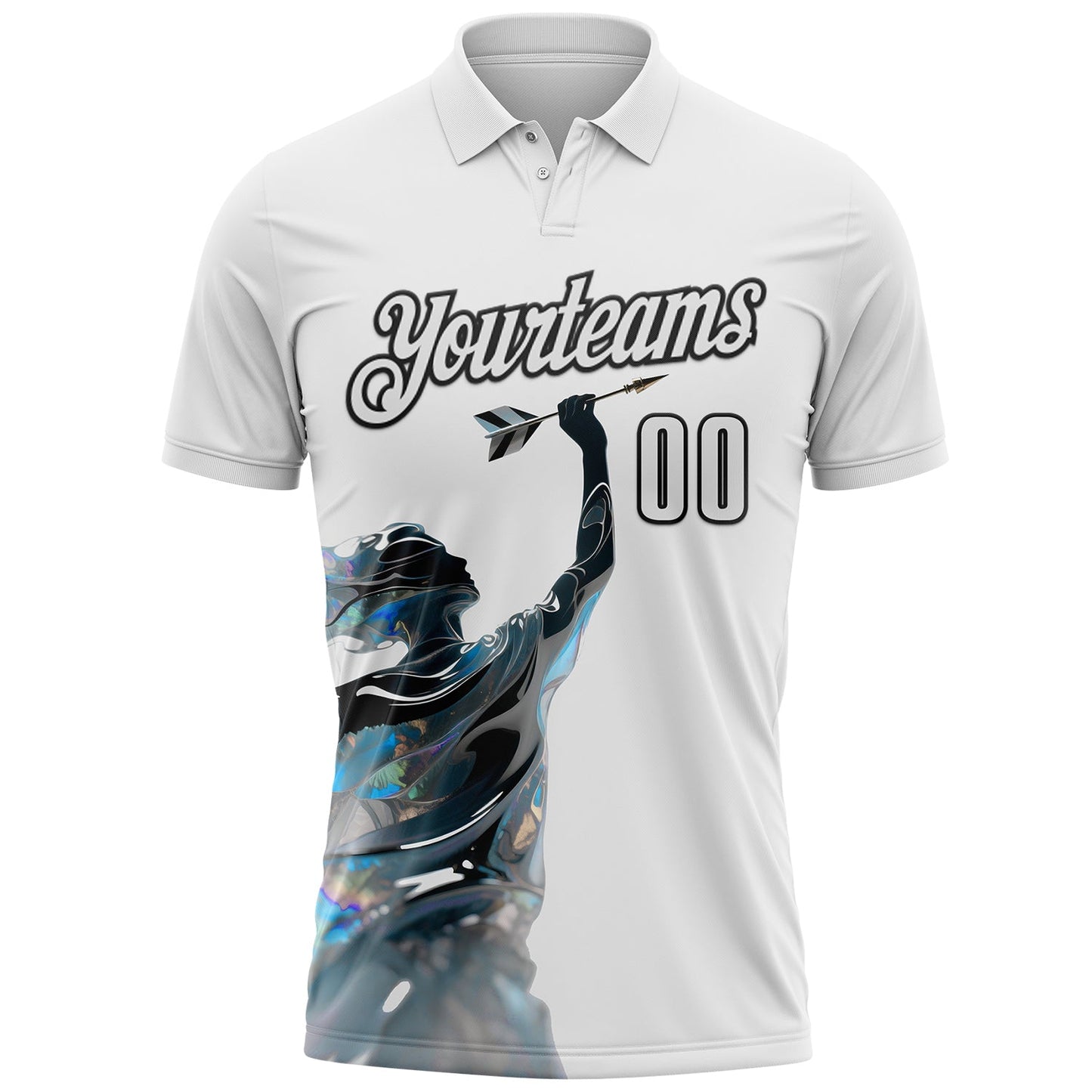 Custom White-Black Dart Player Performance Polo Shirt