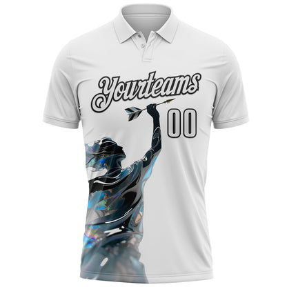 Custom White-Black Dart Player Performance Polo Shirt