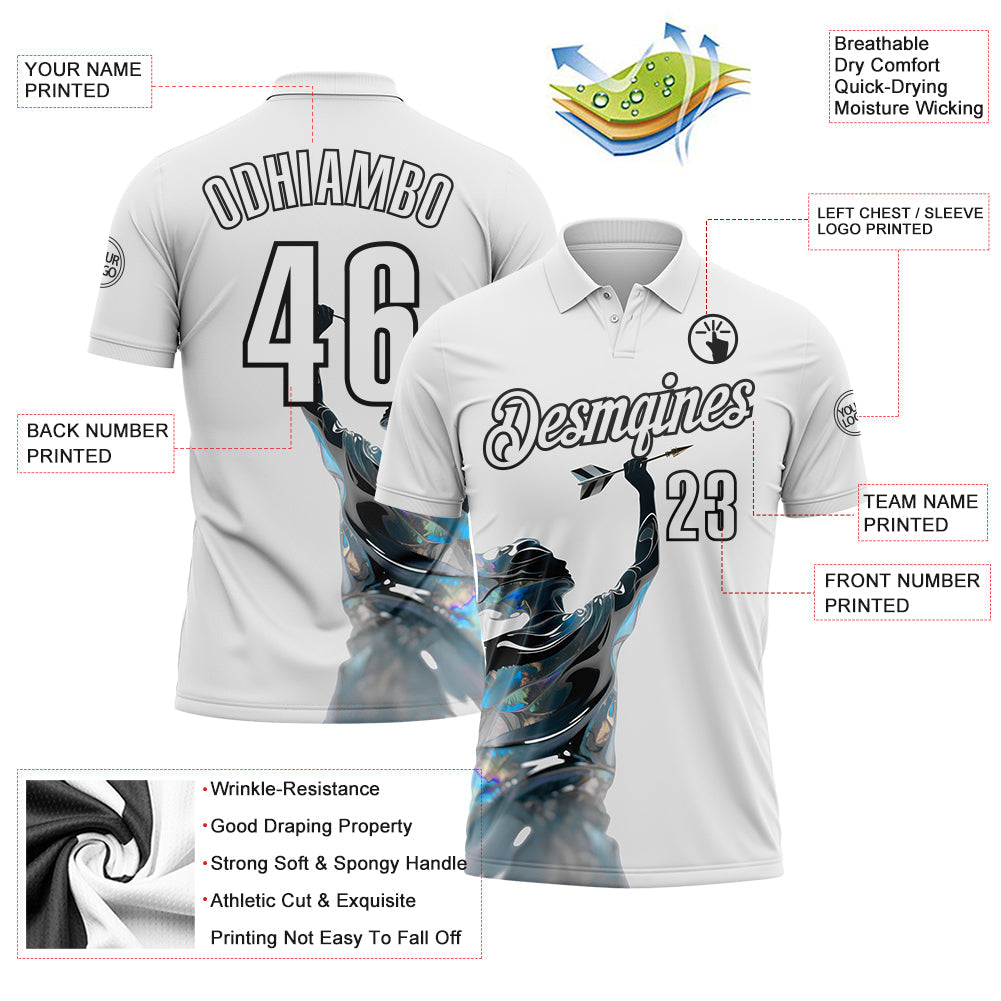 Custom White-Black Dart Player Performance Polo Shirt