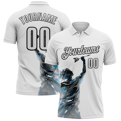 Custom White-Black Dart Player Performance Polo Shirt