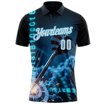 Custom Navy White-Sky Blue Darts Cyberpunk Dartboard Performance Polo Shirt