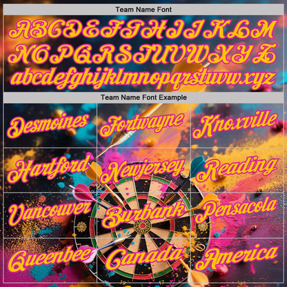 Custom Navy Yellow-Deep Pink Darts Chromatic Splash Dartboard Performance Polo Shirt