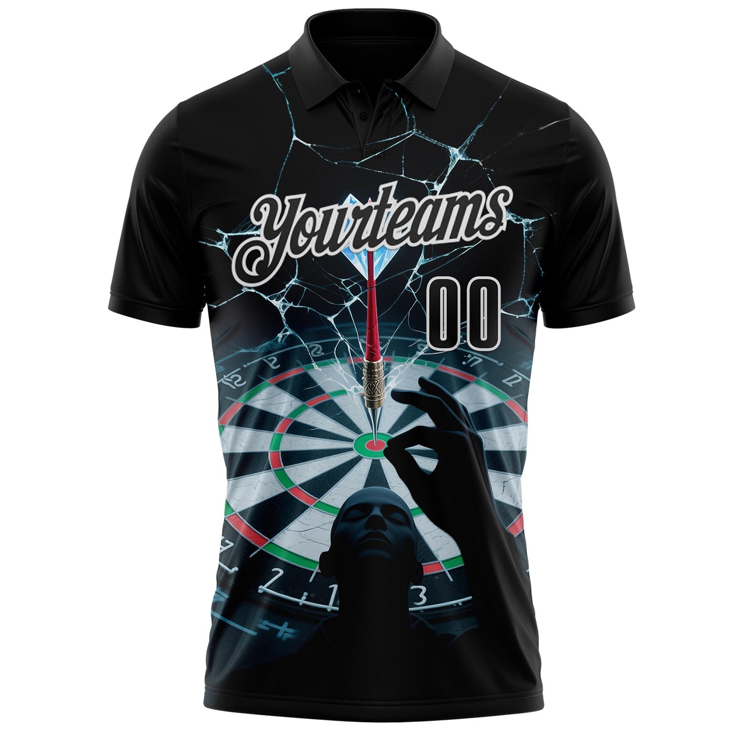 Custom Black-White Darts Dartboard Performance Polo Shirt