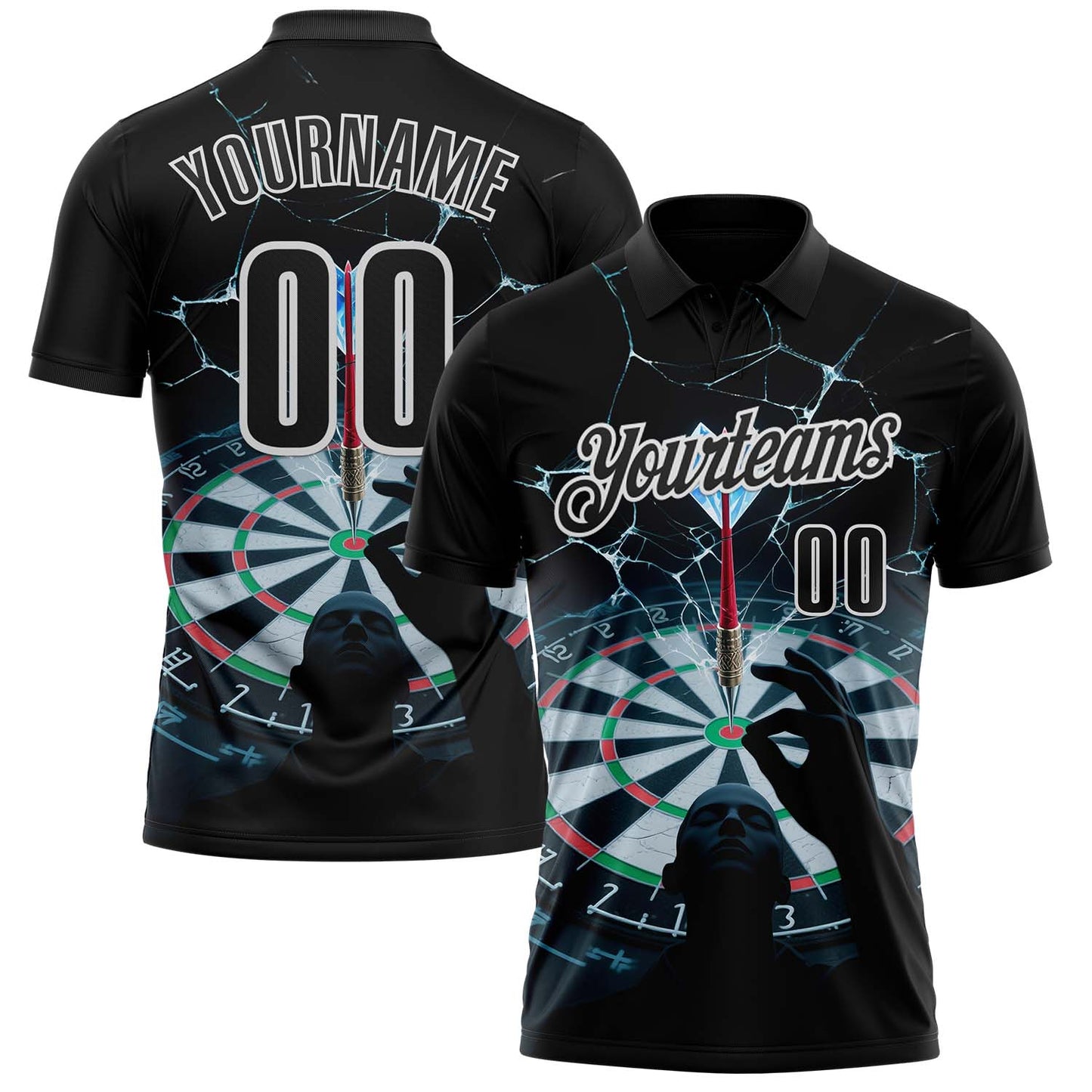 Custom Black-White Darts Dartboard Performance Polo Shirt