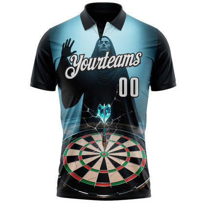 Custom Blue White-Black Darts Magic Dartboard Performance Polo Shirt