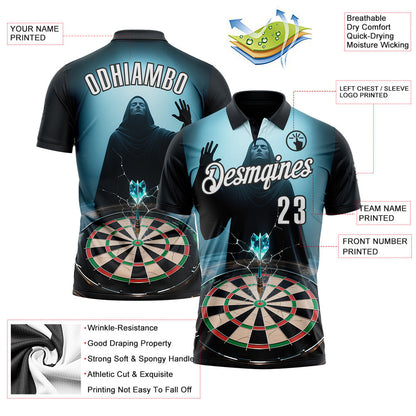 Custom Blue White-Black Darts Magic Dartboard Performance Polo Shirt