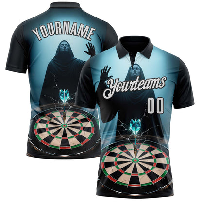 Custom Blue White-Black Darts Magic Dartboard Performance Polo Shirt
