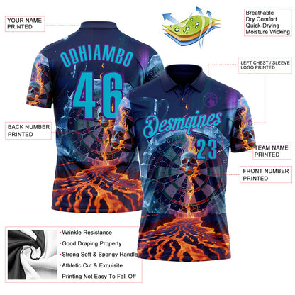 Custom Navy Lakes Blue-Purple Darts Fire And Ice Skull Dartboard Performance Polo Shirt