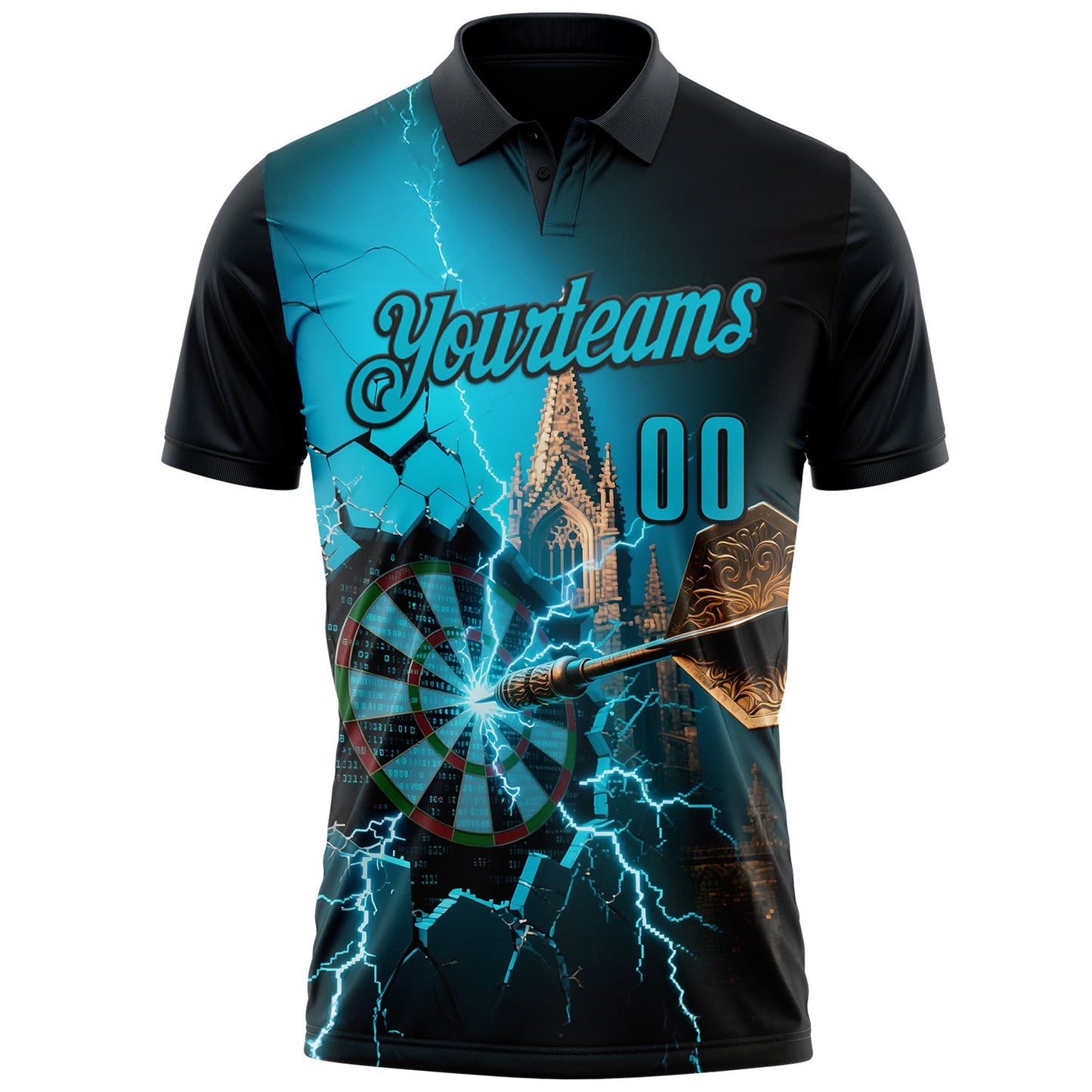 Custom Black-Lakes Blue Darts Lightning Dartboard Performance Polo Shirt
