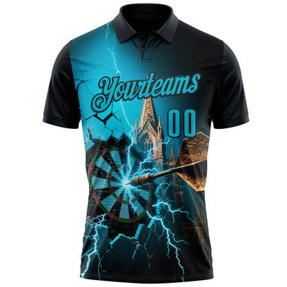 Custom Black-Lakes Blue Darts Lightning Dartboard Performance Polo Shirt