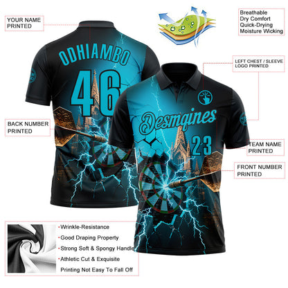 Custom Black-Lakes Blue Darts Lightning Dartboard Performance Polo Shirt