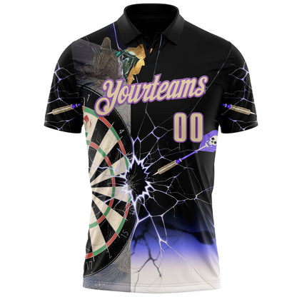 Custom Black Cream-Medium Purple Darts Lightning Dartboard Performance Polo Shirt