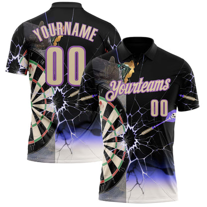 Custom Black Cream-Medium Purple Darts Lightning Dartboard Performance Polo Shirt