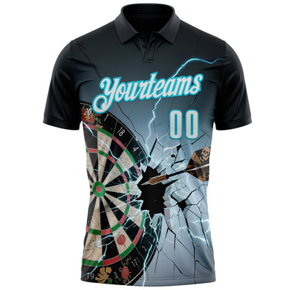 Custom Black White-Lakes Blue Darts Lightning Dartboard Performance Polo Shirt
