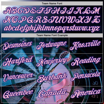 Custom Black Light Pink-Dark Purple Darts Pink Ribbon Breast Cancer Awareness Dartboard Performance Polo Shirt