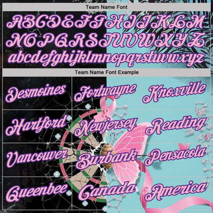 Custom Ice Blue Light Pink Black-Purple Darts Pink Ribbon Breast Cancer Awareness Dartboard Performance Polo Shirt