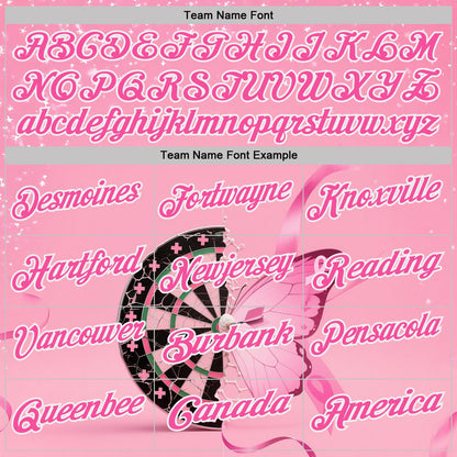 Custom Pink-White Darts Pink Ribbon Butterfly Breast Cancer Awareness Dartboard Performance Polo Shirt