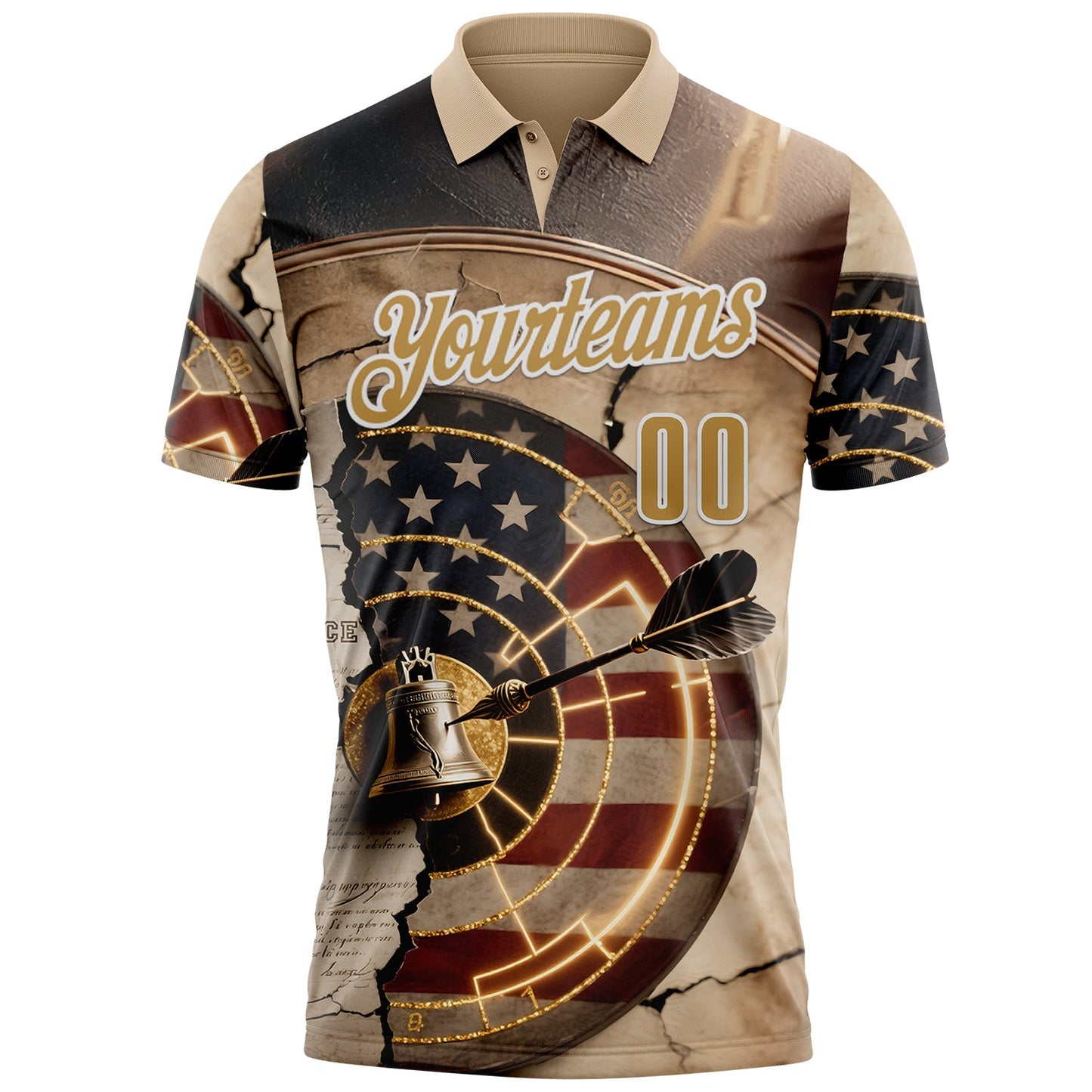 Custom City Cream Old Gold-White Darts American Flag Dartboard Performance Polo Shirt