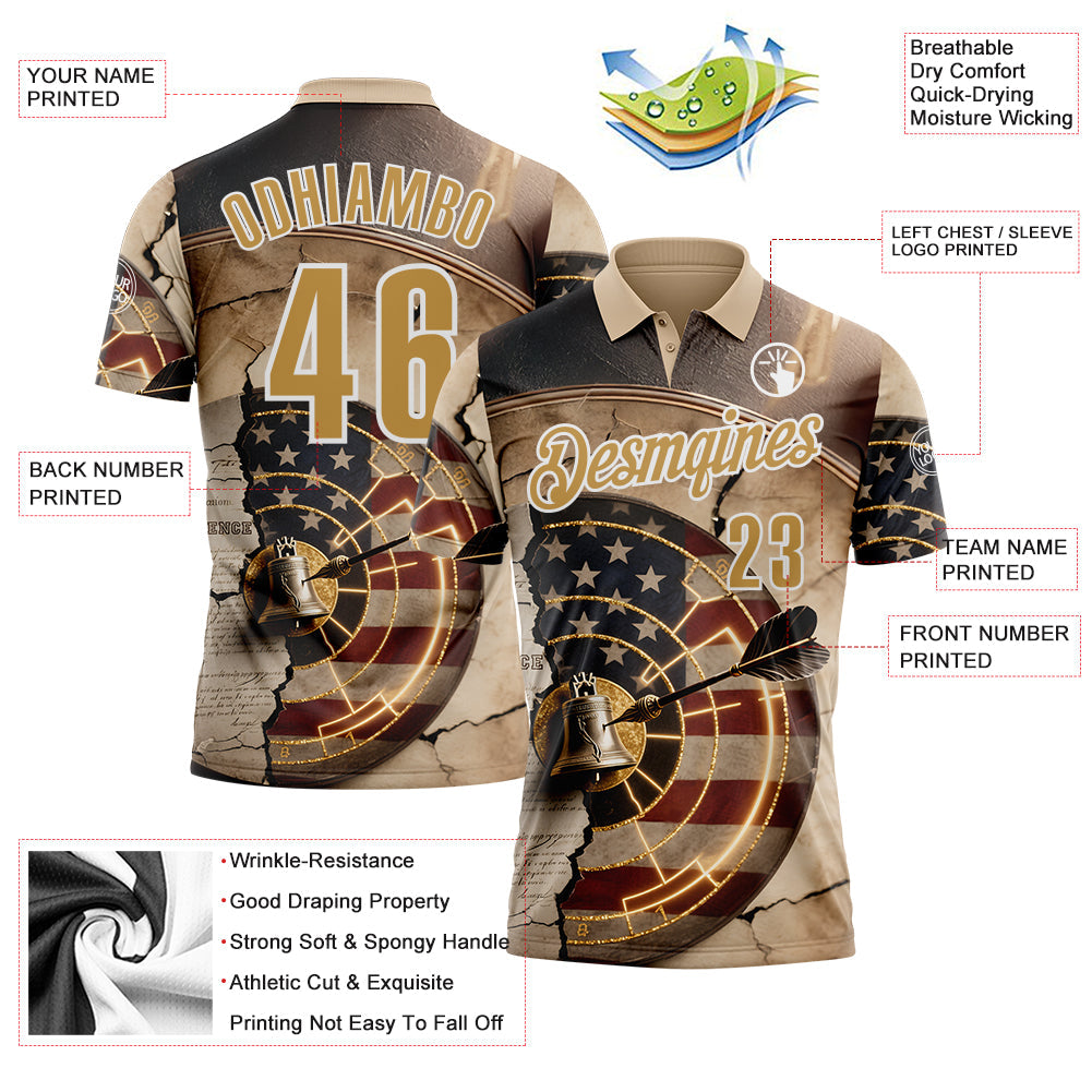 Custom City Cream Old Gold-White Darts American Flag Dartboard Performance Polo Shirt