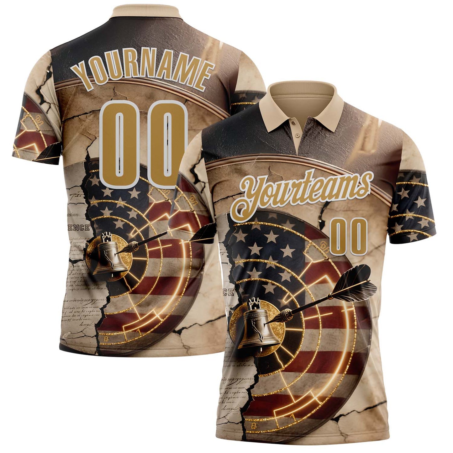 Custom City Cream Old Gold-White Darts American Flag Dartboard Performance Polo Shirt