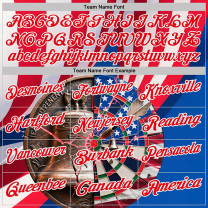 Custom Blue Fire Red-White Darts Liberty Bell American Flag Dartboard Performance Polo Shirt