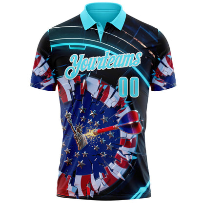 Custom Navy Blue-White Darts Statue Of Liberty American Flag Dartboard Performance Polo Shirt