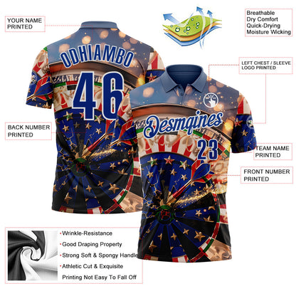 Custom Blue Royal-White Darts American Flag Dartboard Performance Polo Shirt