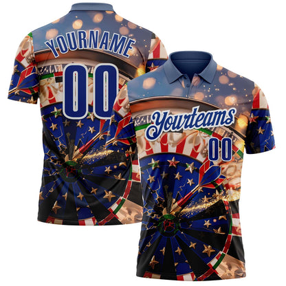 Custom Blue Royal-White Darts American Flag Dartboard Performance Polo Shirt