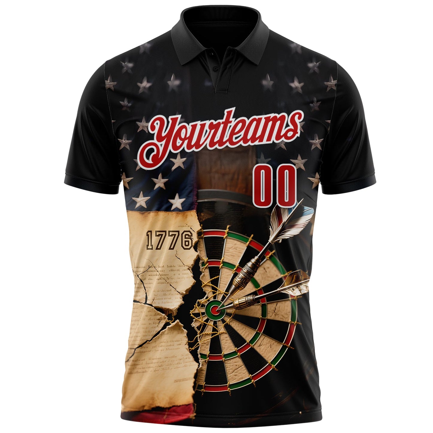 Custom Black Red-White Darts Independence American Flag Dartboard Performance Polo Shirt